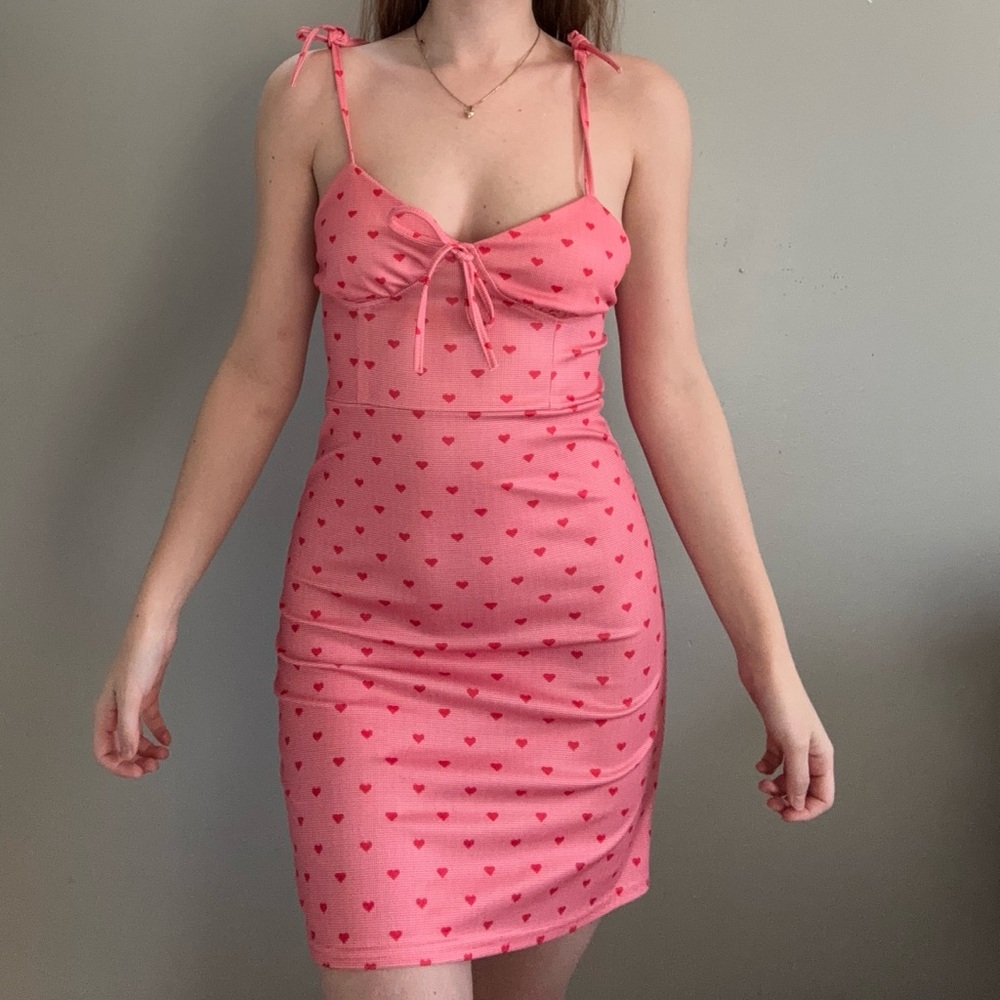 Gingham valentine’s day mini dress with hearts.
